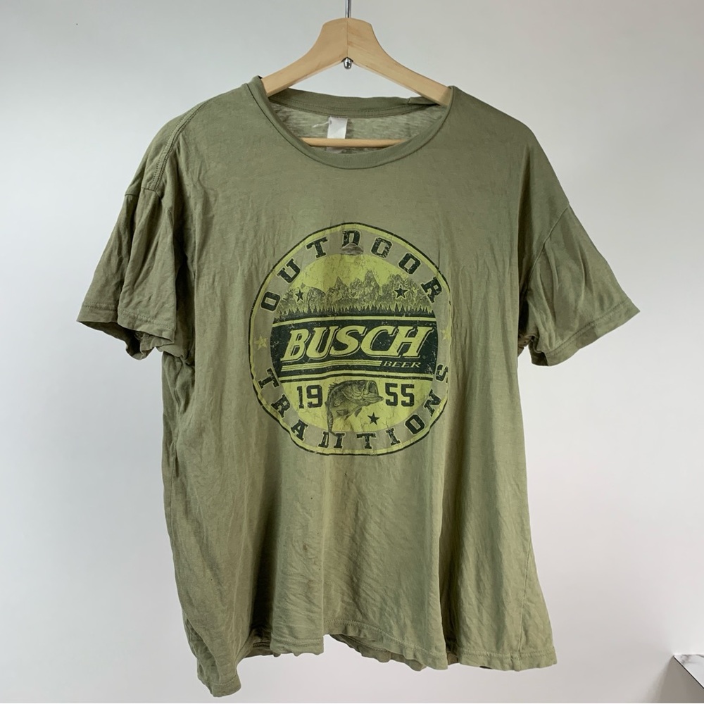 BUSCH Beer Bass Fishing Vintage Green Tee Shirt Large L Y2K